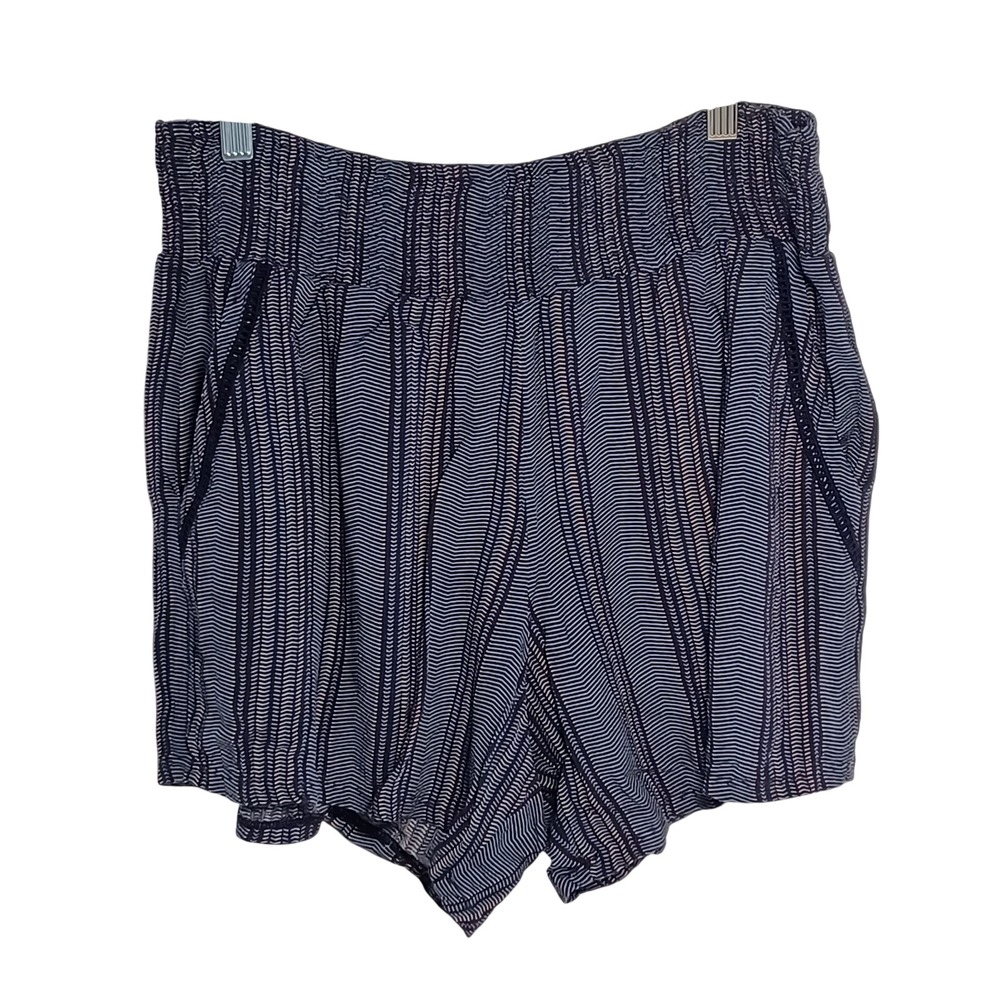 Three Dots Shorts Blue Striped Pull-On Summer Rayon Women L Stretch Crochet Trim